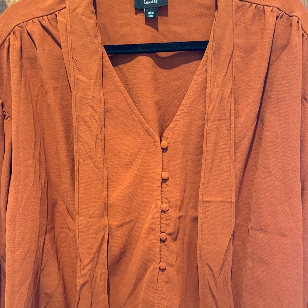 Lumiere Women's Orange Button-Up Blouse - Picture 2 of 8